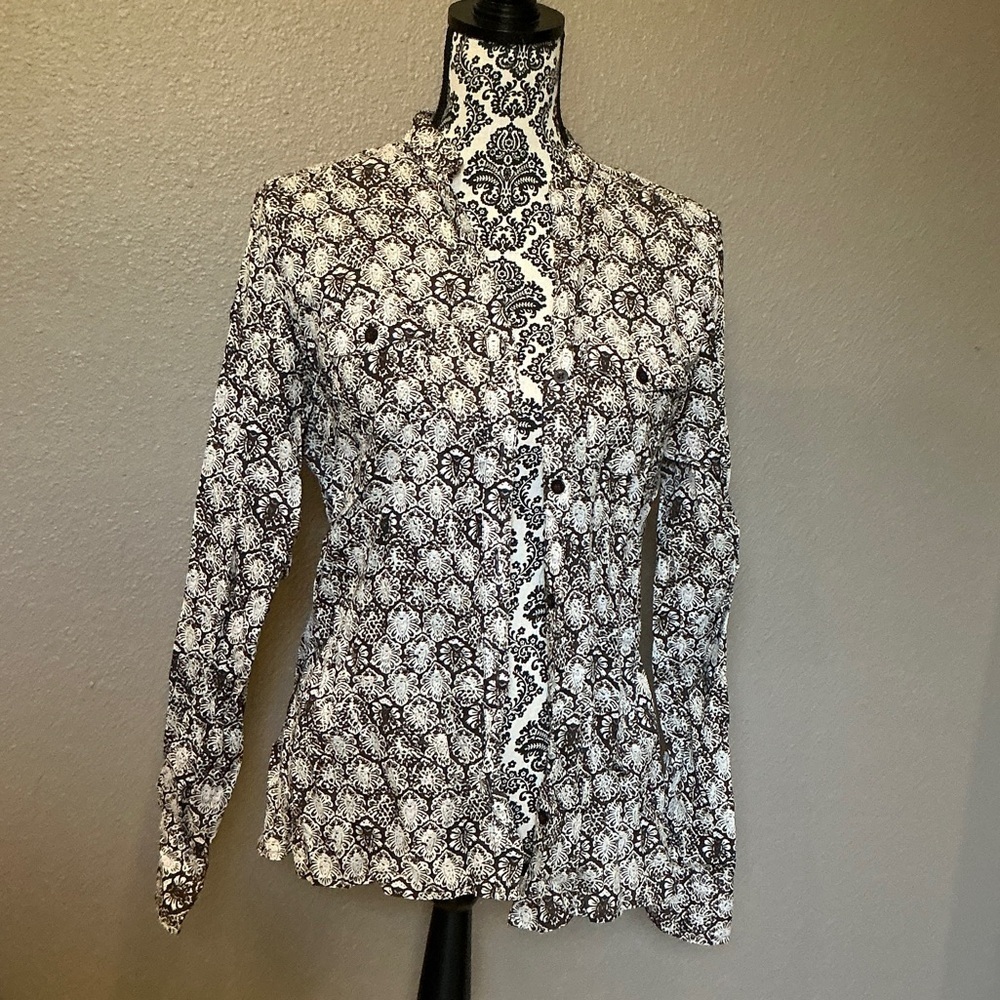 Dockers Brown and White Women's Blouse Size Large